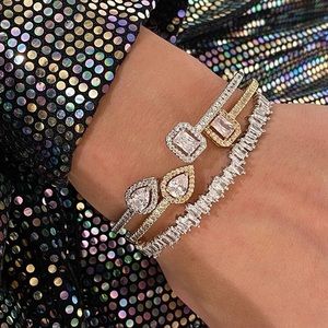 💎New Gold plated Shiny AAA Cubic Zirconia Crystal Cuff Bangle Bracelets